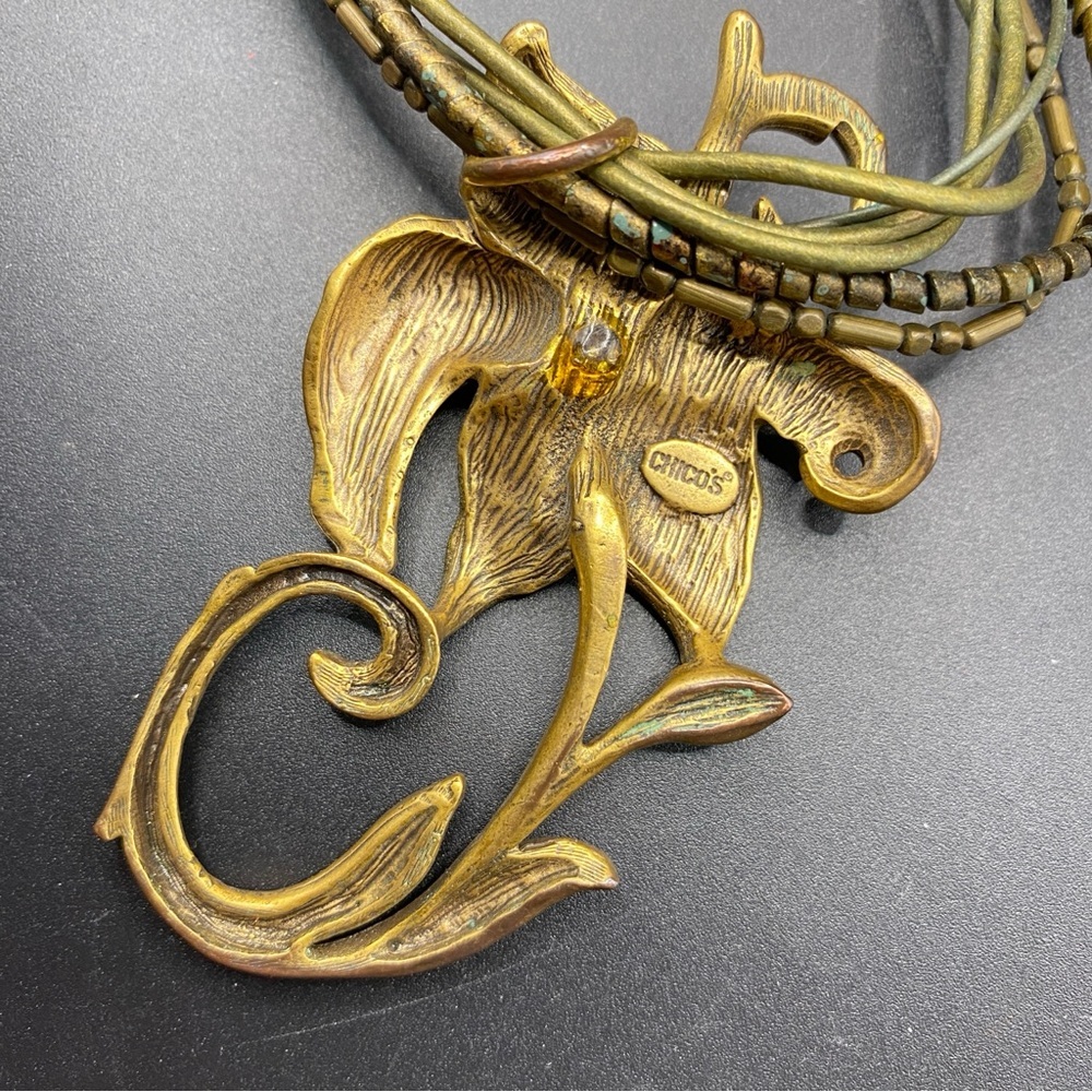 CHICO'S Gold Floral Corded Necklace Multistrand Bohemian Style - Picture 5 of 9